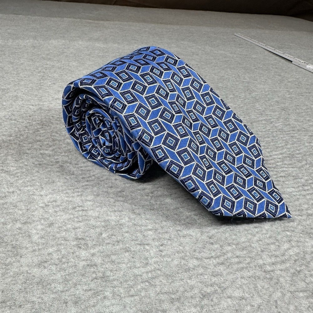 Countess Mara Blue Square Pattern Silk Tie 100% Silk Luxury Modern